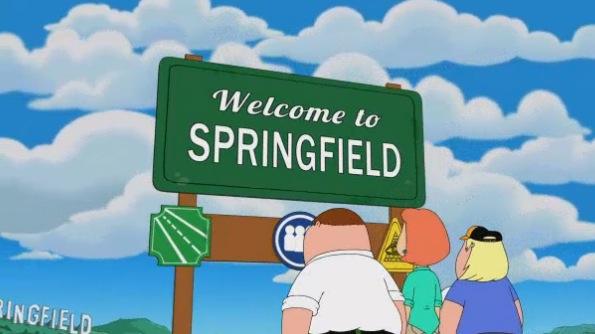 The Simpsons and Family Guy Crossover Springfield Sign